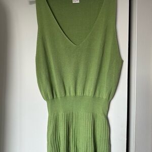Philippe Adec Green Ribbed Pleated Tank Top